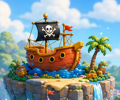 Pirate ship on a tropical island